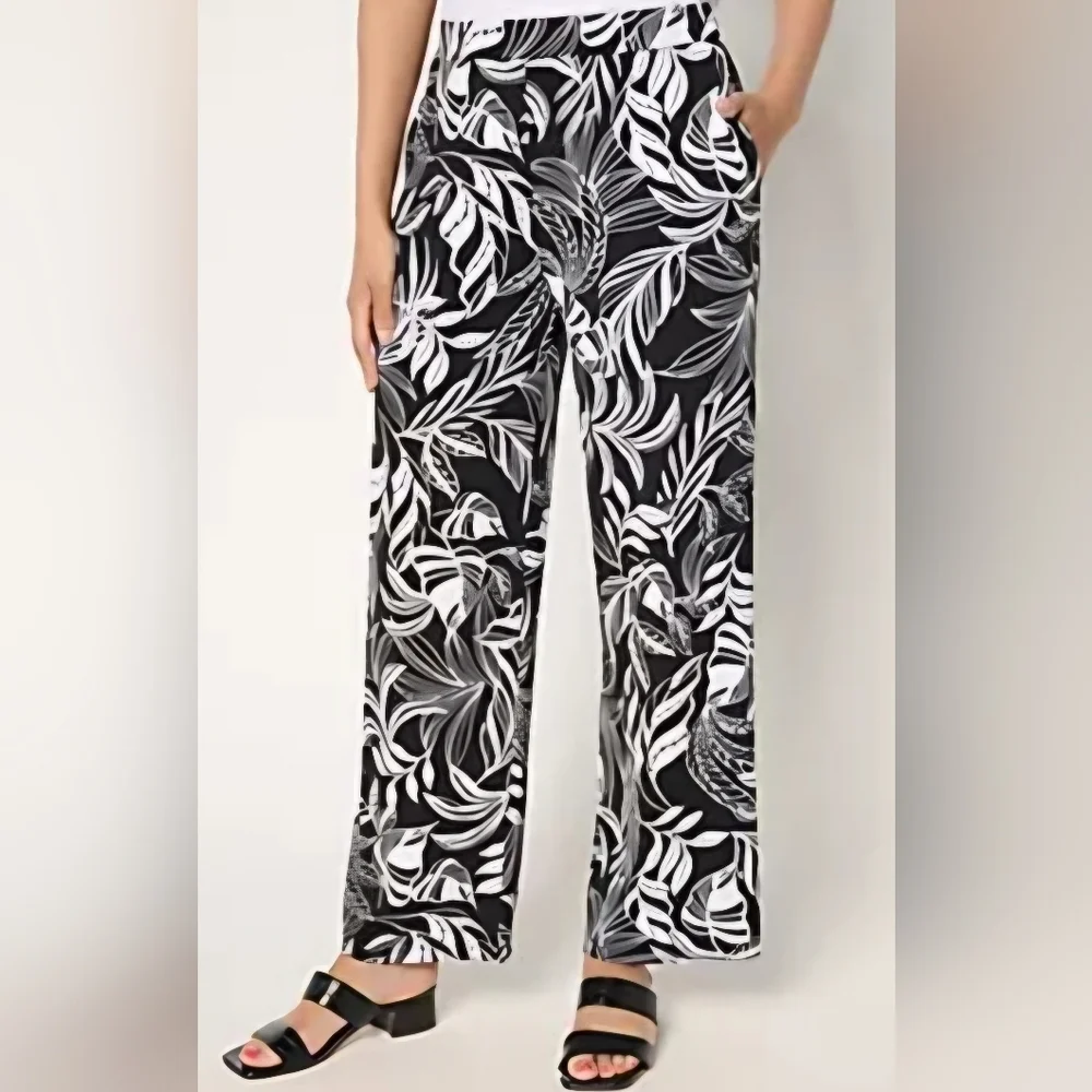 SUSAN GRAVER WIDE LEG PANTS SZ LP BLACK WHITE - Picture 1 of 7